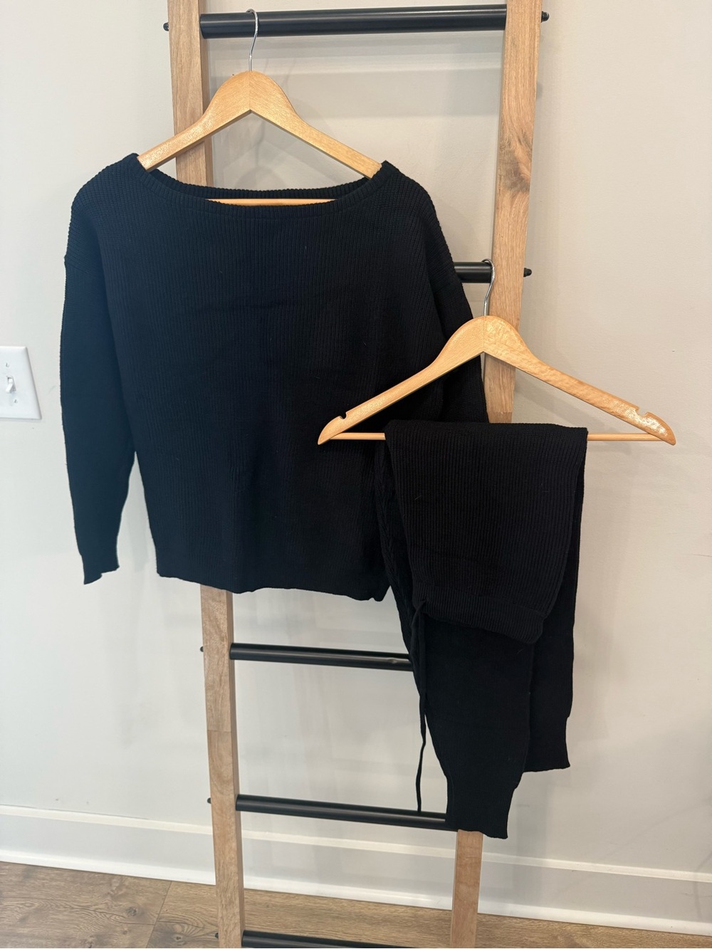JOYFUNEAR Black Ribbed Knit Set S